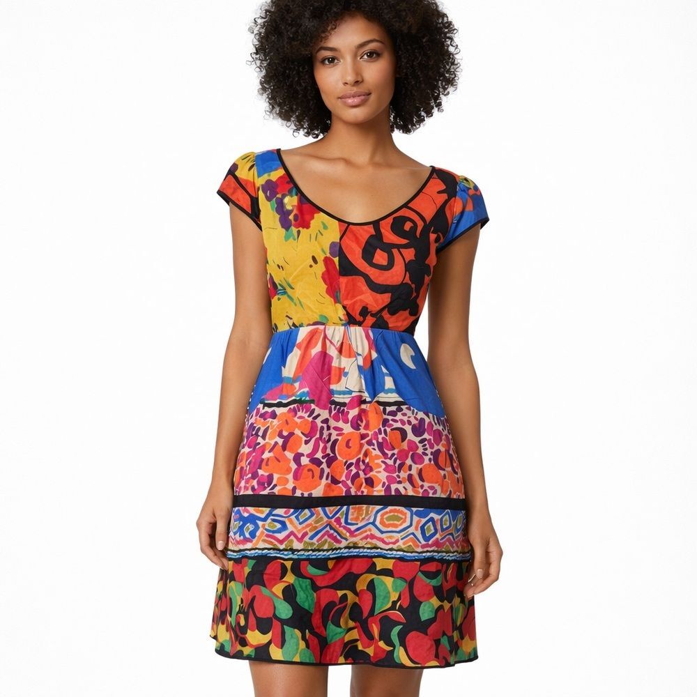 Anthropologie Moulinette Soeurs Silk Mini Dress 8 Patchwork Floral